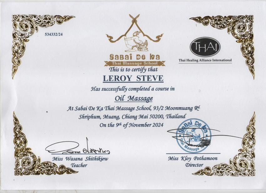 Certification massage thaï